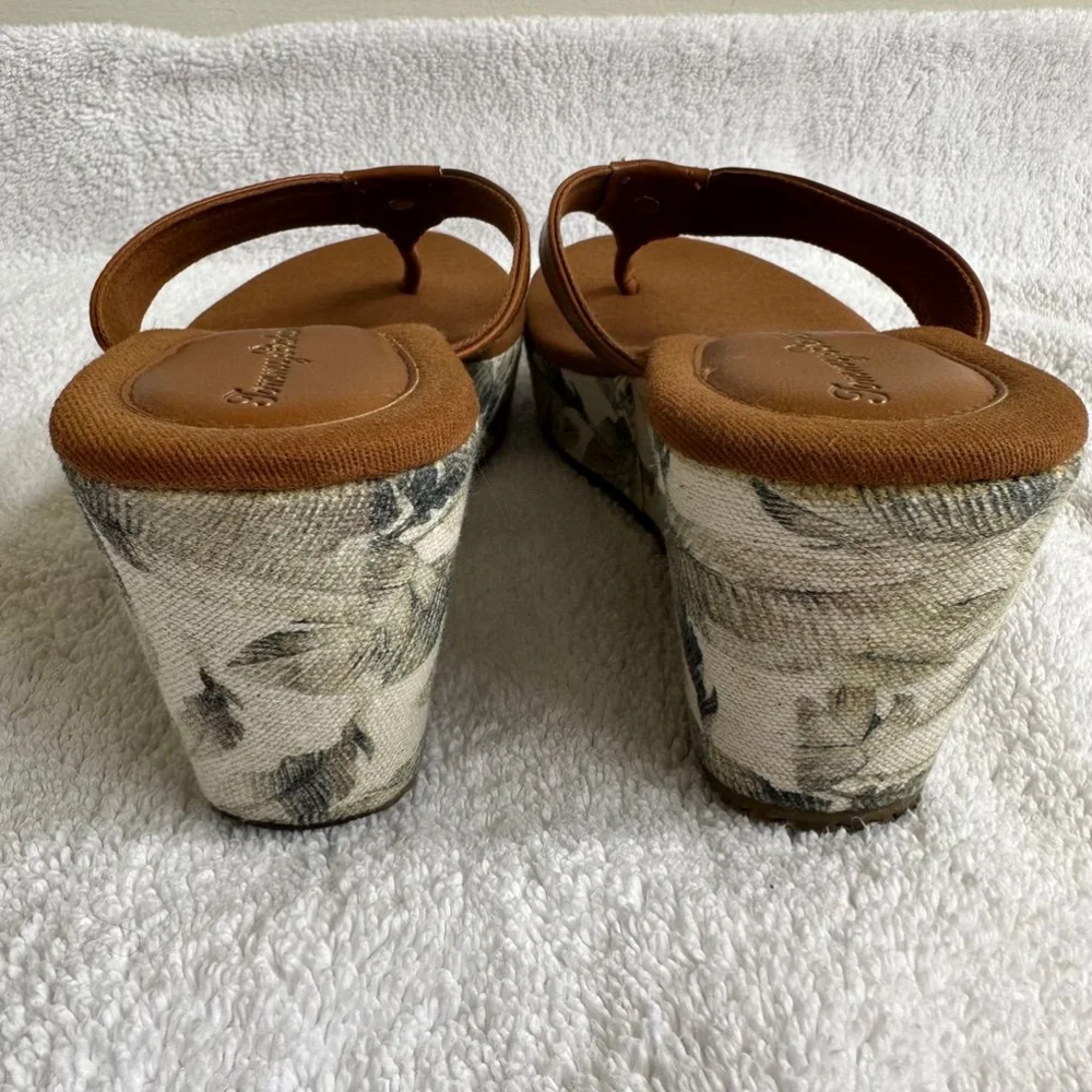 Tommy Bahama Brown Leather and Fabric Wedges Size 7
